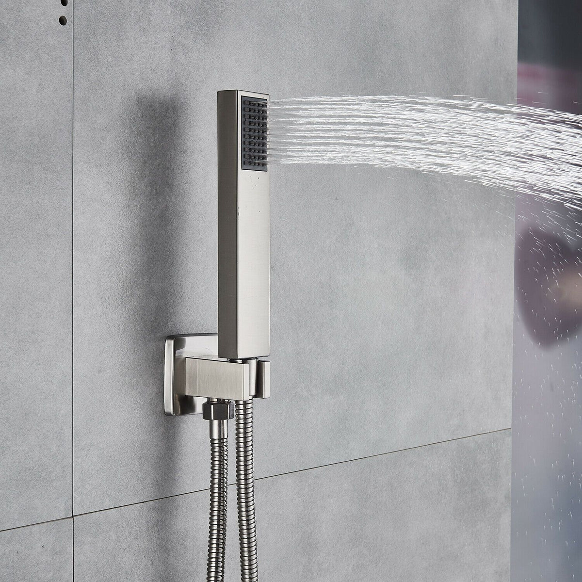 22'' Brushed Nickel 4 Way Thermostatic Shower Faucet Waterfall & Rain Massage Body Jet Spray