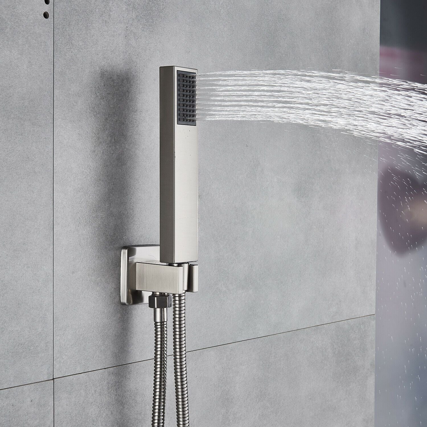 22'' Brushed Nickel 4 Way Thermostatic Shower Faucet Waterfall & Rain Massage Body Jet Spray