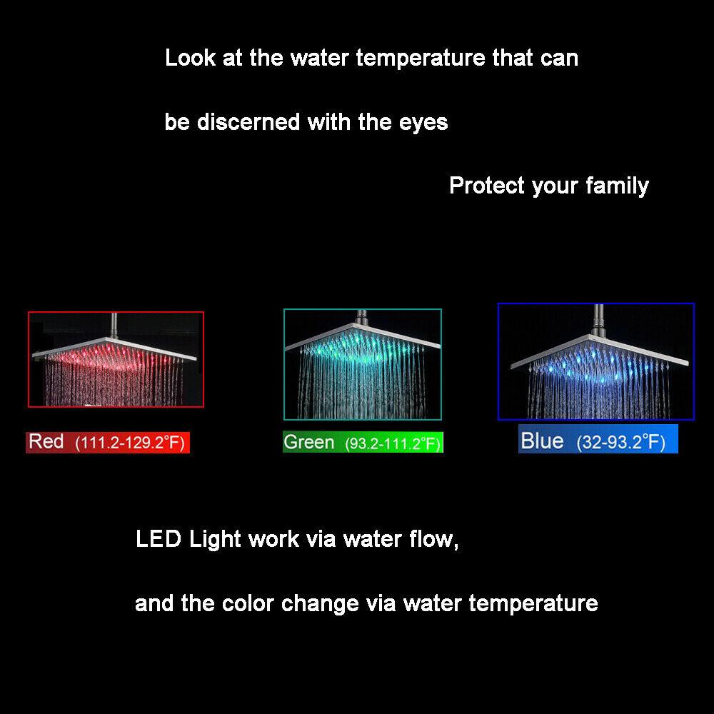 16 inch LED Rain Massage Body Jet Sprayer Chrome Finish Shower Faucet Set Combo