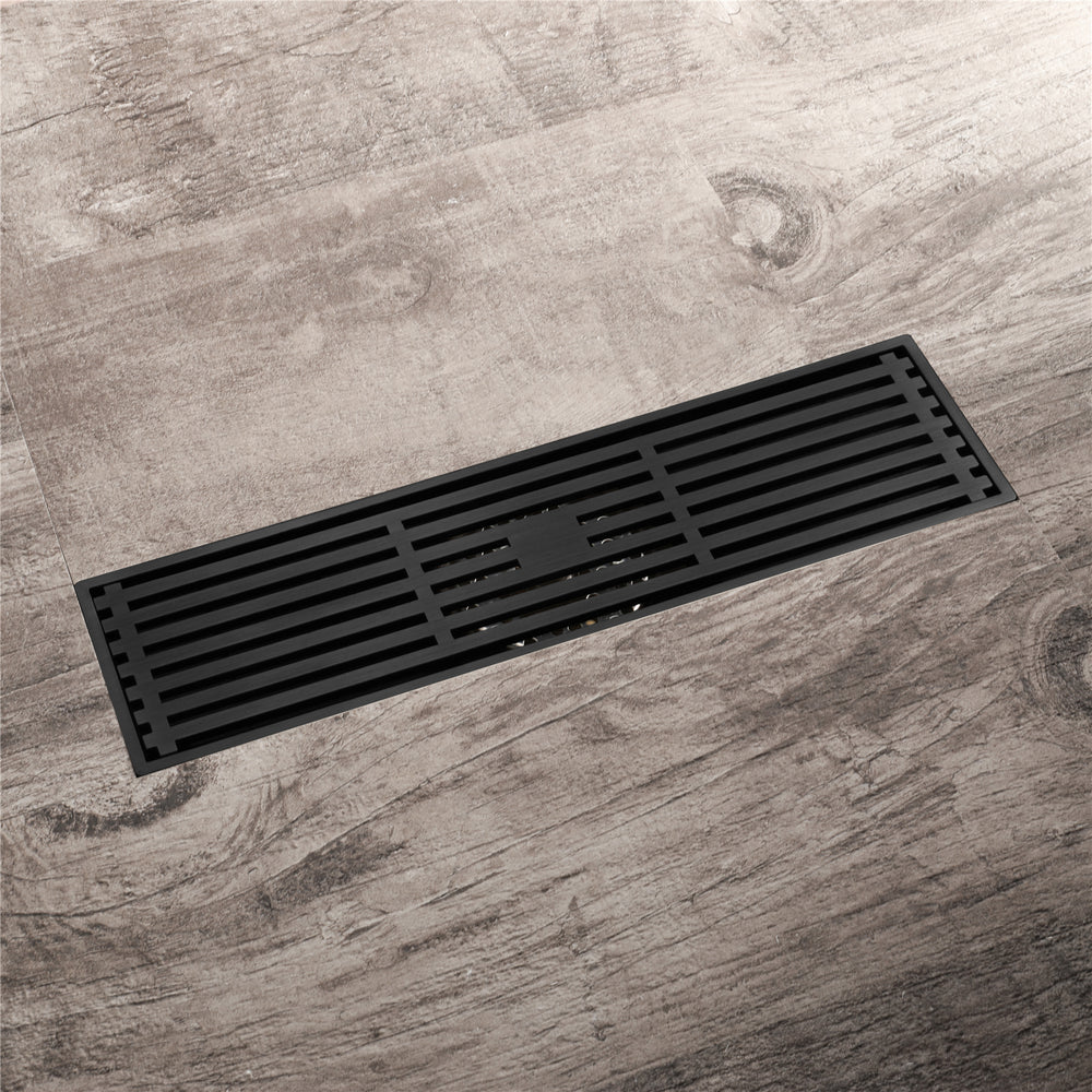 
                  
                    12 Inch Shower Linear Matte black Drain Rectangular Floor Drain with Accessories Square Hole Pattern Cover Grate Removable Matte Black Brass
                  
                