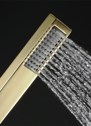 Brushed gold Gold Flush mounted 16 Inch 64 colors LED Bluetooth Music Rainfall Waterfall Mist rotating hydro jet Shower Head 6 Way Thermostatic Shower Faucet Set with regular head