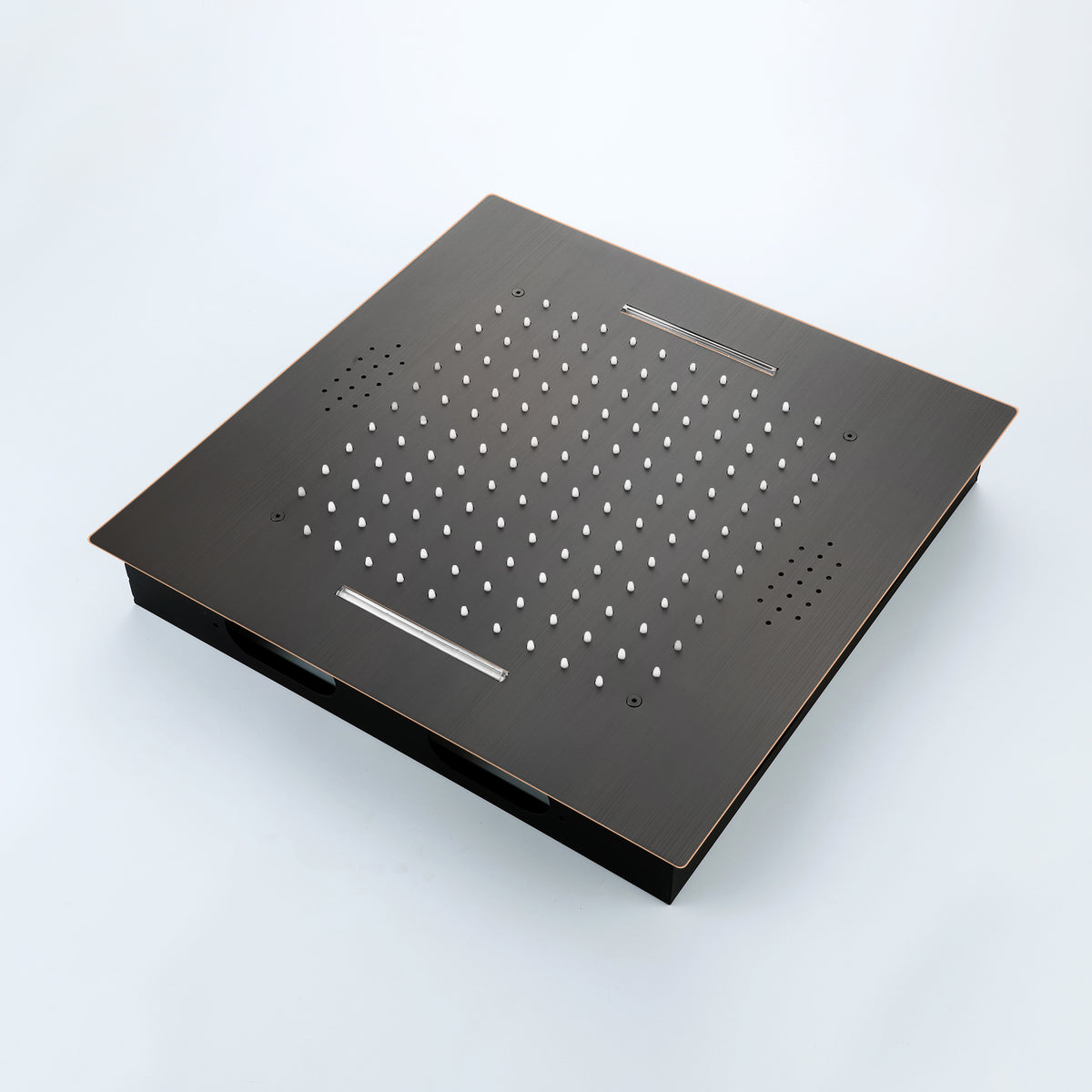 64 LED light Bluetooth Music 20-inch Rainfall Waterfall Flush Mounted Oil Rubbed Bronze 6-Way Thermostatic Shower Faucet System With Regular Heads And Handle Wand,Body Jets - Grolta Group USA