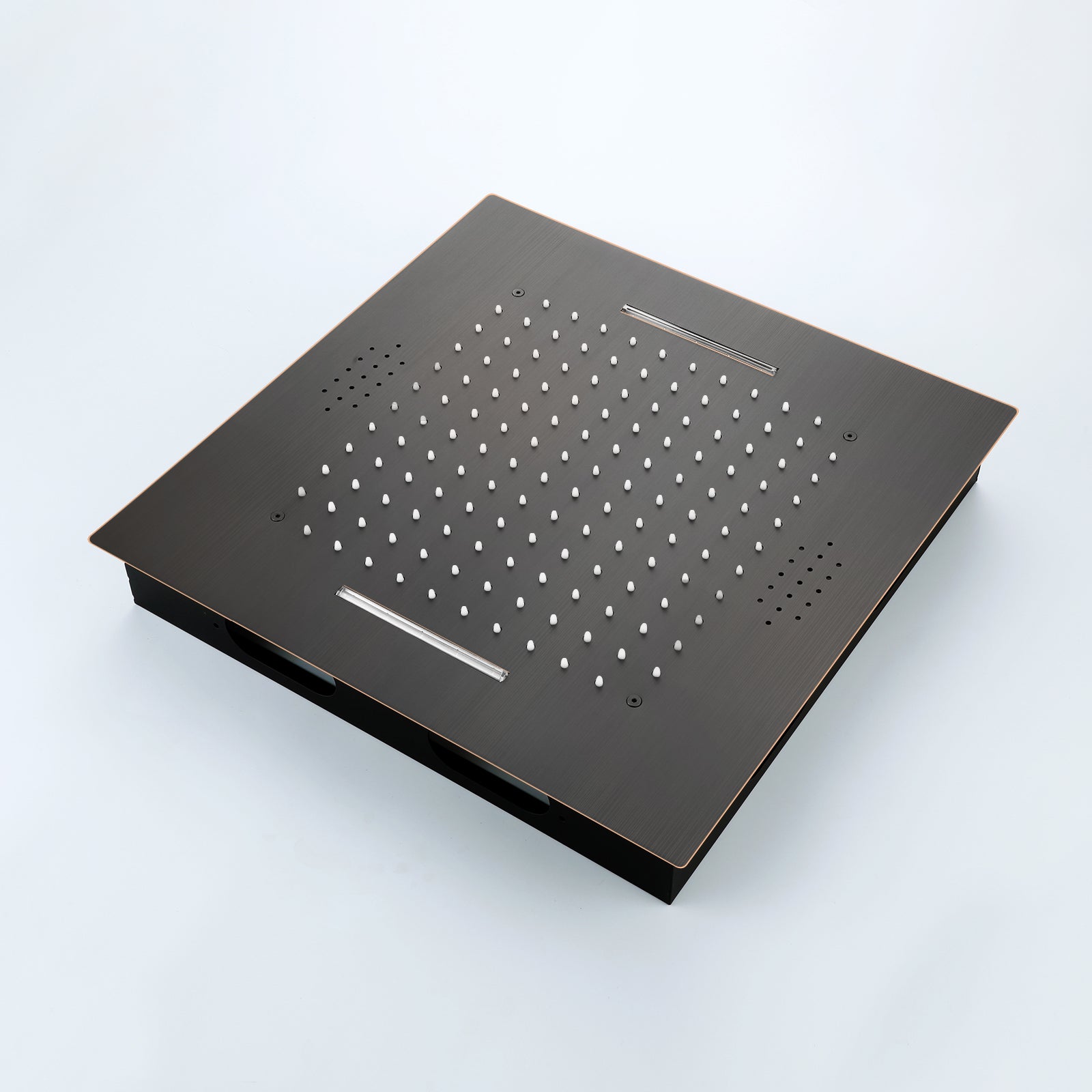 64 LED light Bluetooth Music 20-inch Rainfall Waterfall Flush Mounted Oil Rubbed Bronze 6-Way Thermostatic Shower Faucet System With Regular Heads And Handle Wand,Body Jets - Grolta Group USA