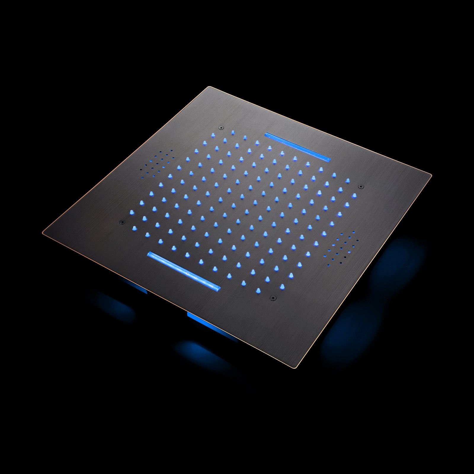 64 LED light Bluetooth Music 20-inch Rainfall Waterfall Flush Mounted Oil Rubbed Bronze 6-Way Thermostatic Shower Faucet System With Regular Heads And Handle Wand,Body Jets - Grolta Group USA