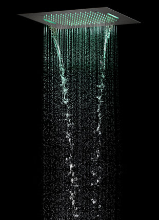 20 inch flushed mounted rainfall waterfall 64 led light bluetooth music 4 way digital display thermostatic shower system with regular head