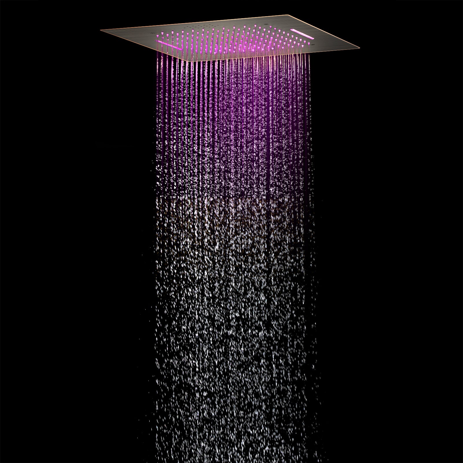 64 LED light Bluetooth Music 20-inch Rainfall Waterfall Flush Mounted Oil Rubbed Bronze 6-Way Thermostatic Shower Faucet System With Regular Heads And Handle Wand,Body Jets - Grolta Group USA