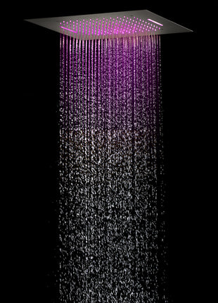 20 inch flushed mounted rainfall waterfall 64 led light bluetooth music 4 way digital display thermostatic shower system with regular head