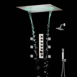 64 LED colors Brushed nickel music led flushed in 20 inch shower head 5 way Digital display thermostatic valve that each function run at the same time and separately