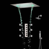 64 LED colors Brushed nickel music led flushed in 20 inch shower head 5 way Digital display thermostatic valve that each function run at the same time and separately