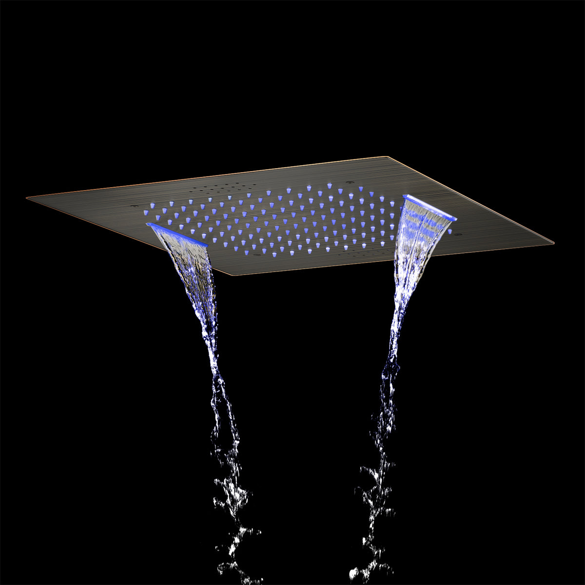 64 LED light Bluetooth Music 20-inch Rainfall Waterfall Flush Mounted Oil Rubbed Bronze 6-Way Thermostatic Shower Faucet System With Regular Heads And Handle Wand,Body Jets - Grolta Group USA