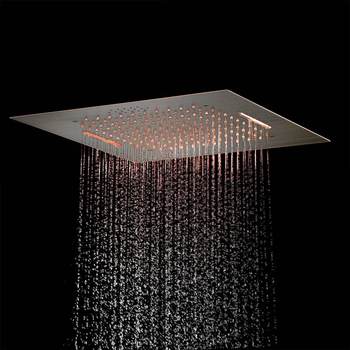 64 LED light Bluetooth Music 20-inch Rainfall Waterfall Flush Mounted Oil Rubbed Bronze 6-Way Thermostatic Shower Faucet System With Regular Heads And Handle Wand,Body Jets - Grolta Group USA