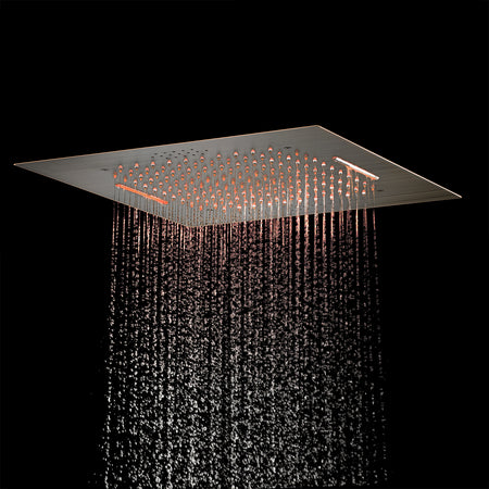 64 LED light Bluetooth Music 20-inch Rainfall Waterfall Flush Mounted Oil Rubbed Bronze 6-Way Thermostatic Shower Faucet System With Regular Heads And Handle Wand,Body Jets - Grolta Group USA