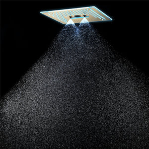
                  
                    Brushed gold flushed on 16 inch rainfall waterfall mist hydro-water massage 64 LED light Bluetooth Music shower head 6 way digital display shower faucet with 6 body jets
                  
                