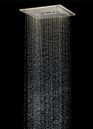 Matte Black  16'' x 16'' music 64 LED light rainfall waterfall mist 360 Degrees rotating hydro jet stainless shower head flushed mounted