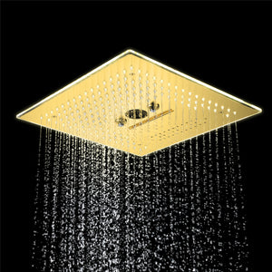 
                  
                    Polished Gold Flushed in 16 Inch 64 colors LED Bluetooth Music Rainfall Waterfall Mist rotating hydro jet Shower Head 6 Way Thermostatic Shower Faucet Set with regular head
                  
                