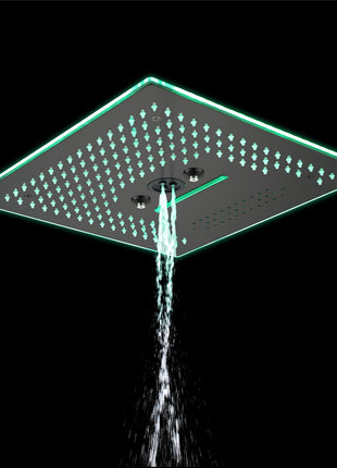 Matte Black  16'' x 16'' music 64 LED light rainfall waterfall mist 360 Degrees rotating hydro jet stainless shower head flushed mounted