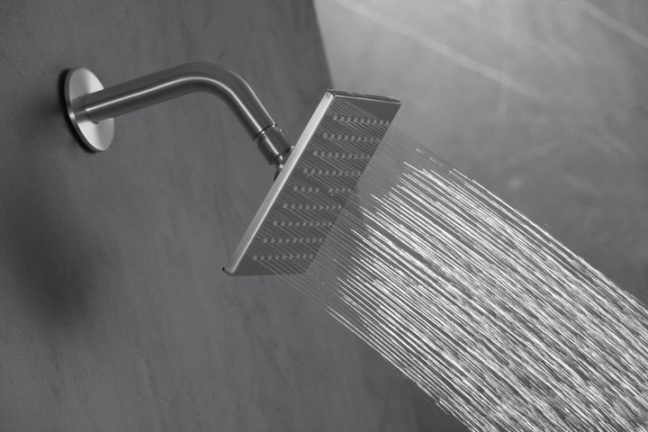 Brushed Nickel 4 Function Thermostatic Faucet Set with Ceiling 3 Color LED 16" Rain Shower Head, High Pressure 6", and Handheld Spray