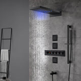 22inch rainfall and waterfall matte black 4 Way digital Thermostatic Shower Faucet with 4inch Body Jet