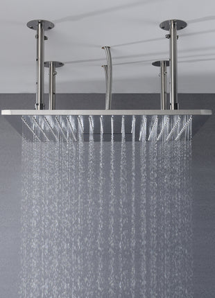 20 inch Brushed nickel ceiling mount rainfall waterfall or rainfall mist shower systems 3 way thermostatic valve