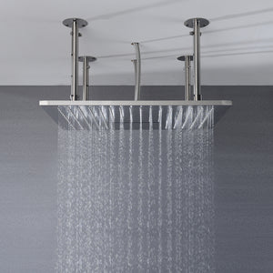 
                  
                    20 inch Brushed nickel ceiling mount rainfall waterfall or rainfall mist shower systems 3 way thermostatic valve
                  
                