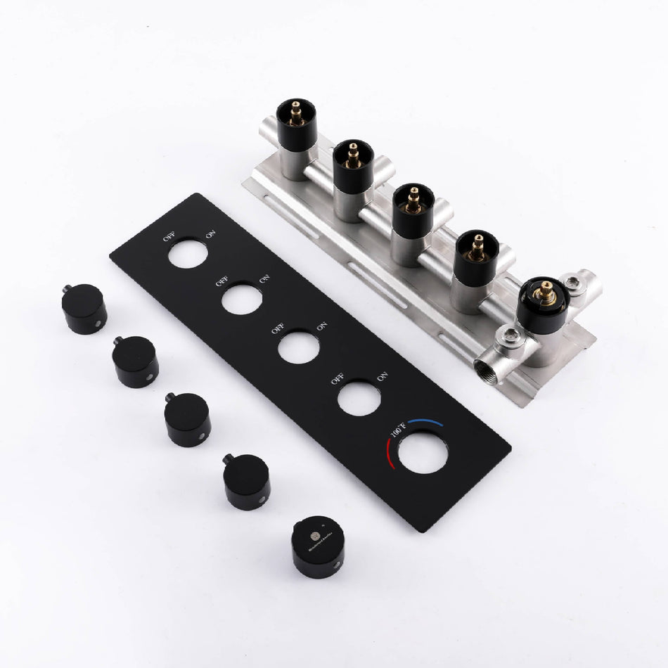 Matte Black Ceiling Mount 12 inch or 16 Inch Rainfall Shower Head Wall Mount 6 Inch High Water Pressure Regular Shower Head 4 Way Thermostatic Shower Faucet System