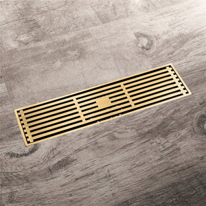 
                  
                    12 Inch Shower Linear Brushed Gold Drain Rectangular Floor Drain with Accessories Square Hole Pattern Cover Grate Removable Brushed Gold Brass
                  
                
