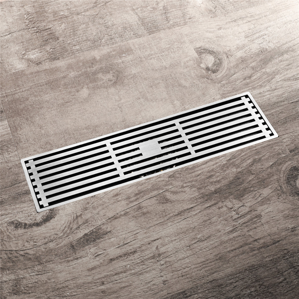 12 Inch Shower Linear Brushed Nickel Drain Rectangular Floor Drain with Accessories Square Hole Pattern Cover Grate Removable Brushed Nickel Brass