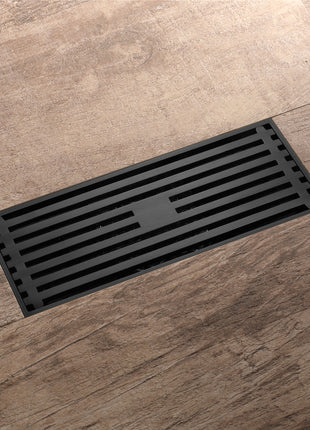 8 Inch Shower Linear Matte black Drain Rectangular Floor Drain with Accessories Square Hole Pattern Cover Grate Removable Matte Black Brass