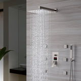 12 INCH or 16 INCH LED wall mounted 3 way Brushed Nickel pressure balance Digital display rain showers with 6 body jets