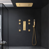 Brushed Gold Music LED Flushed in 23X 15inch shower head 4 way thermostatic valve that each function run all together and separately