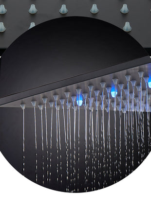 Matte Black Ceiling Mount 12 inch or 16 Inch Rainfall Shower Head Wall Mount 6 Inch High Water Pressure Regular Shower Head 4 Way Thermostatic Shower Faucet System