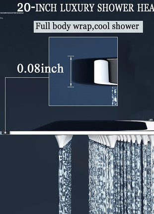 20 Inch Shower Head  Shower Heads Large Rain Square Shower Heads Ultra Thin Polish Chrome 304 Stainless Steel Bath Shower rainfall Full Body Coverage with Silicone Nozzle