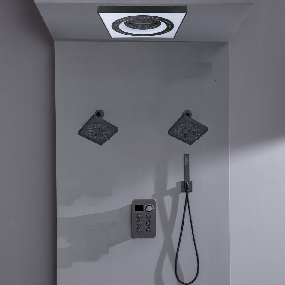 Brushed Gold or Brushed Nickel or Matte Black Flush mount 24 inch Shower Head 6 way Digital Display Shower Faucet with Dual 6'' regular head