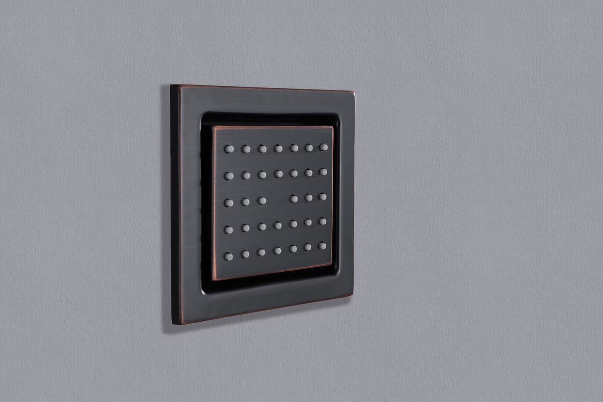 64 LED light Bluetooth Music 20-inch Rainfall Waterfall Flush Mounted Oil Rubbed Bronze 6-Way Thermostatic Shower Faucet System With Regular Heads And Handle Wand,Body Jets - Grolta Group USA