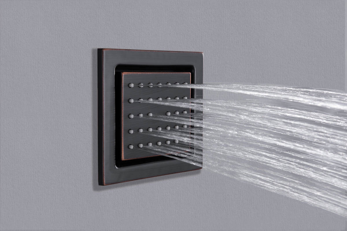 64 LED light Bluetooth Music 20-inch Rainfall Waterfall Flush Mounted Oil Rubbed Bronze 6-Way Thermostatic Shower Faucet System With Regular Heads And Handle Wand,Body Jets - Grolta Group USA