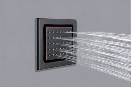 64 LED light Bluetooth Music 20-inch Rainfall Waterfall Flush Mounted Oil Rubbed Bronze 6-Way Thermostatic Shower Faucet System With Regular Heads And Handle Wand,Body Jets - Grolta Group USA