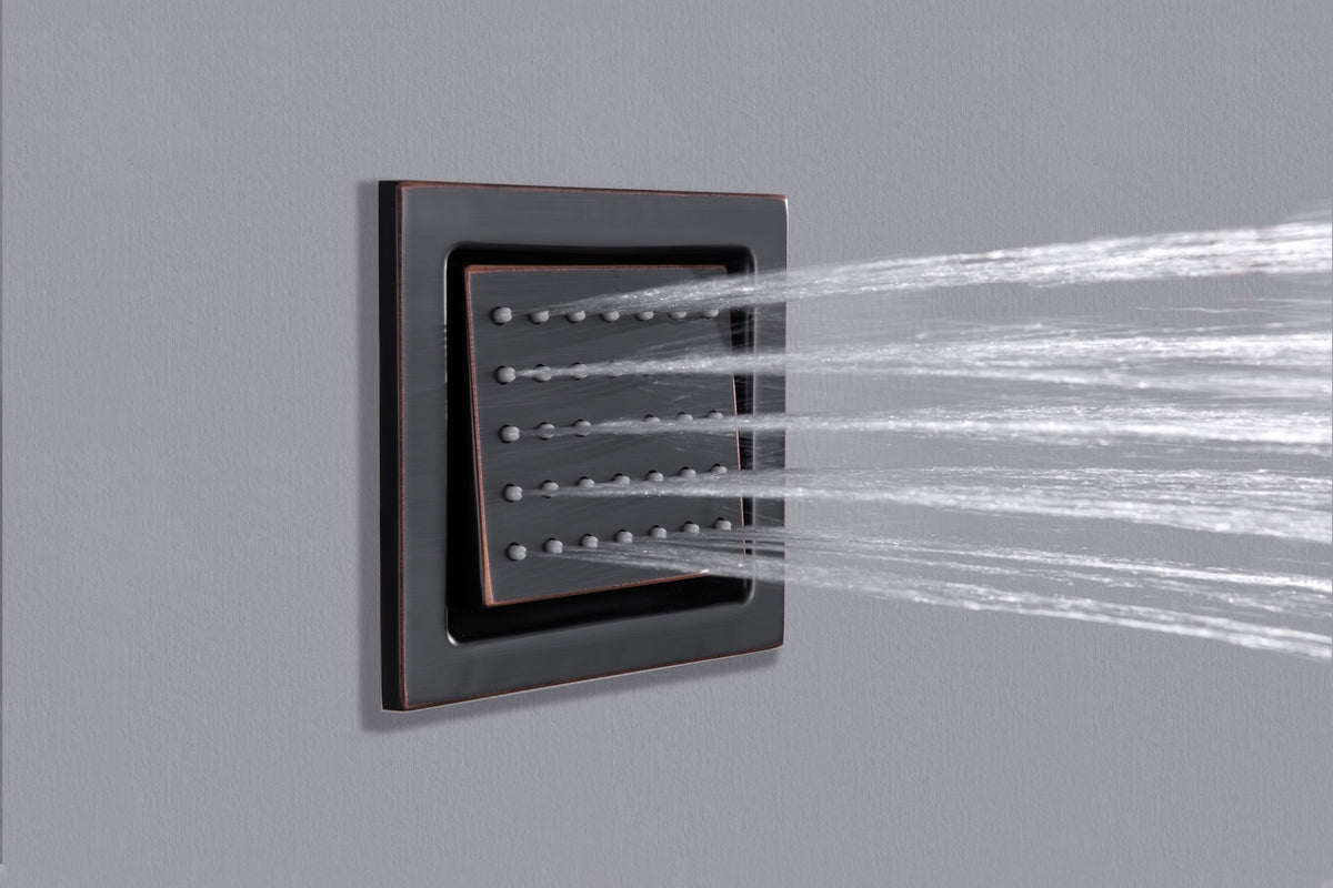 64 LED light Bluetooth Music 20-inch Rainfall Waterfall Flush Mounted Oil Rubbed Bronze 6-Way Thermostatic Shower Faucet System With Regular Heads And Handle Wand,Body Jets - Grolta Group USA