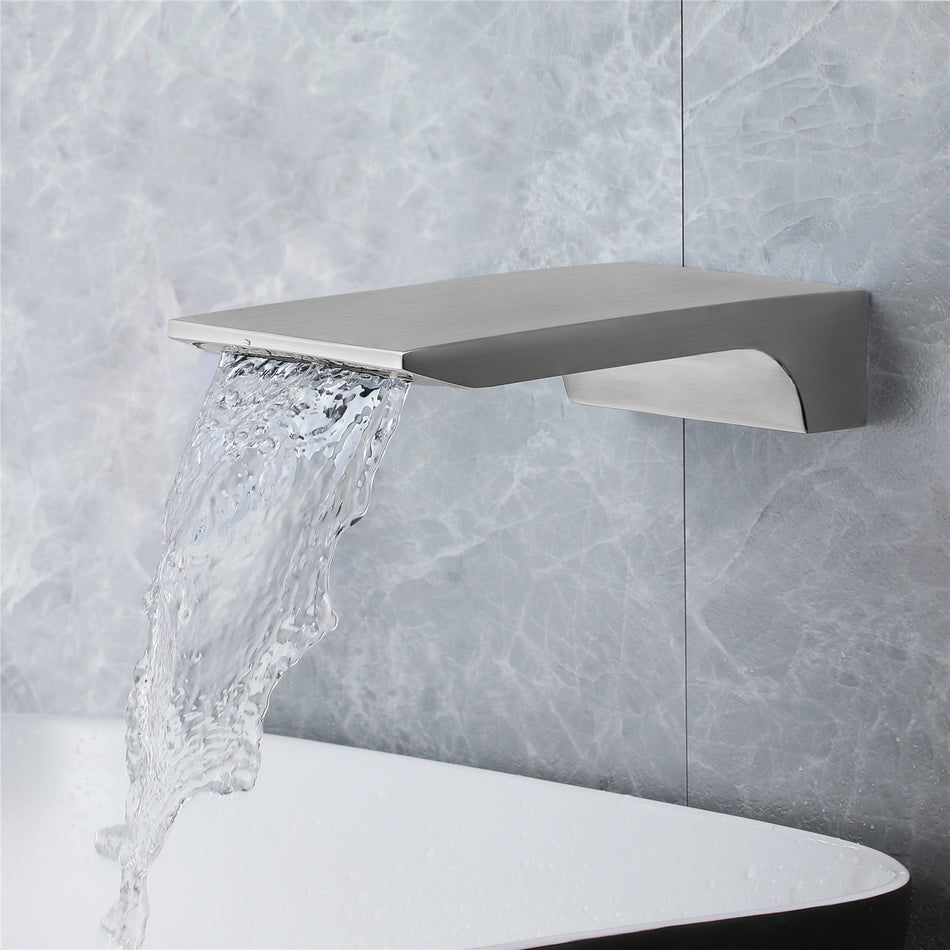 wall mounted 3 functions Thermostatic Mixer System Brushed Nickel rain Shower Faucet with waterfall tub spout