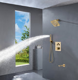 Brushed gold 3 way Thermostatic Shower valve system with tub spout that each function run all together and separately