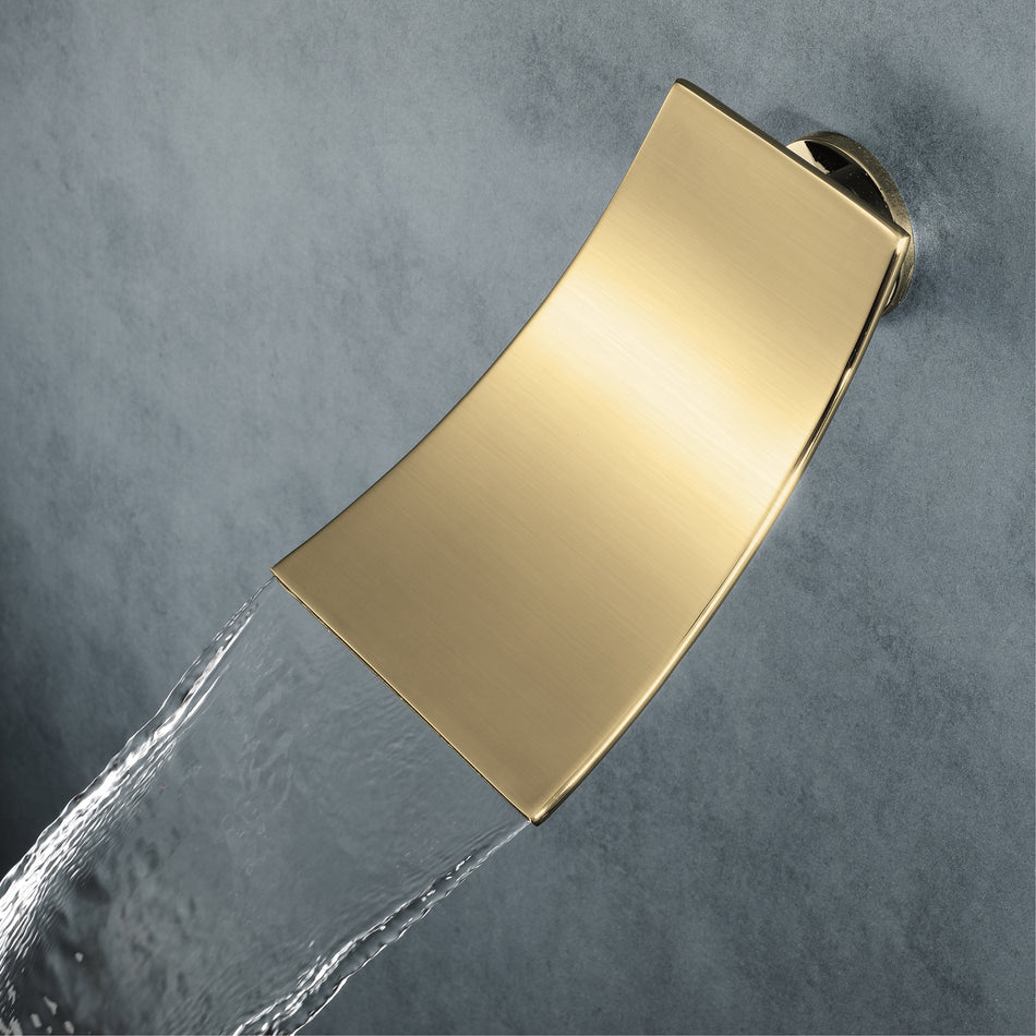 wall mounted Brushed gold 3 way Thermostatic Shower valve system with waterfall tub spout that each function run all together and separately