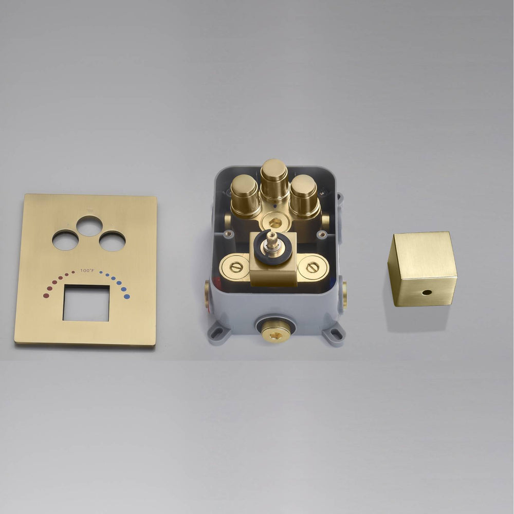 
                  
                    Brushed gold 3 way Thermostatic Shower valve system with tub spout that each function run all together and separately
                  
                