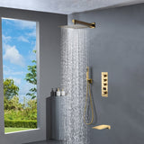 wall mounted Brushed gold 3 way Thermostatic Shower valve system with waterfall tub spout that each function run all together and separately