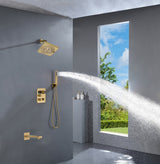 Brushed gold 3 way Thermostatic Shower valve system with tub spout that each function run all together and separately