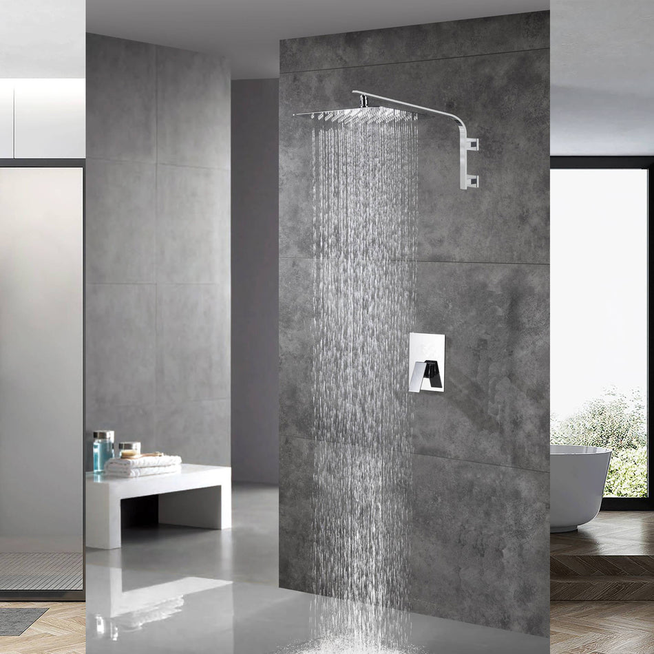 12 Inch Rain head High Arc wall Mount Chrome Shower System single or Two function rough in valve with trim