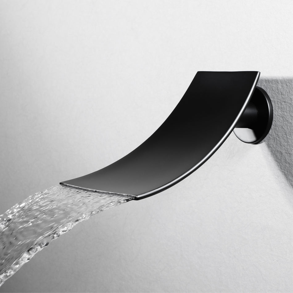 Wall  mount 16 inch matte Black Rain Shower Head 3 way thermostatic shower faucet with waterfall Tub spout