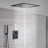 20inch matte black ceiling mount rainfall waterfall shower systems 3 way thermostatic valve with 6 body jets