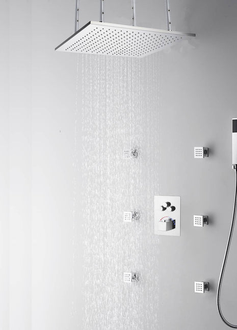 20'' or 24'' ceiling mounted LED Chrome 3 way thermostatic valve that each function run at the same time and separately