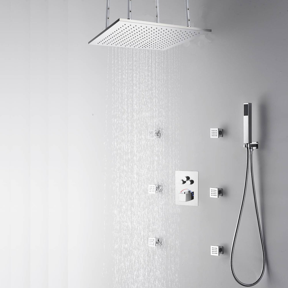 20'' or 24'' ceiling mounted LED Chrome 3 way thermostatic valve that each function run at the same time and separately