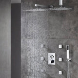 Brushed gold or chrome Ceiling mount two shower heads 4 way Thermostatic Shower valve system that each function run all together and separately