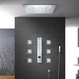Chrome Flush in 31'' x 23'' Rainfall Shower Head Faucet 6 Function Digital display Thermostatic Mixer Valve with 6 pcs (4 x 4 inch) body jets